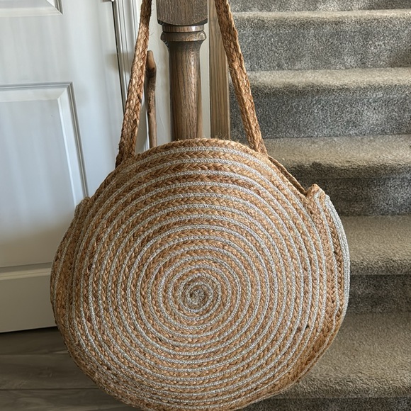 Magid Natural Weaved Woven Jute Silver Circle Large Tote Bag - Picture 2 of 5